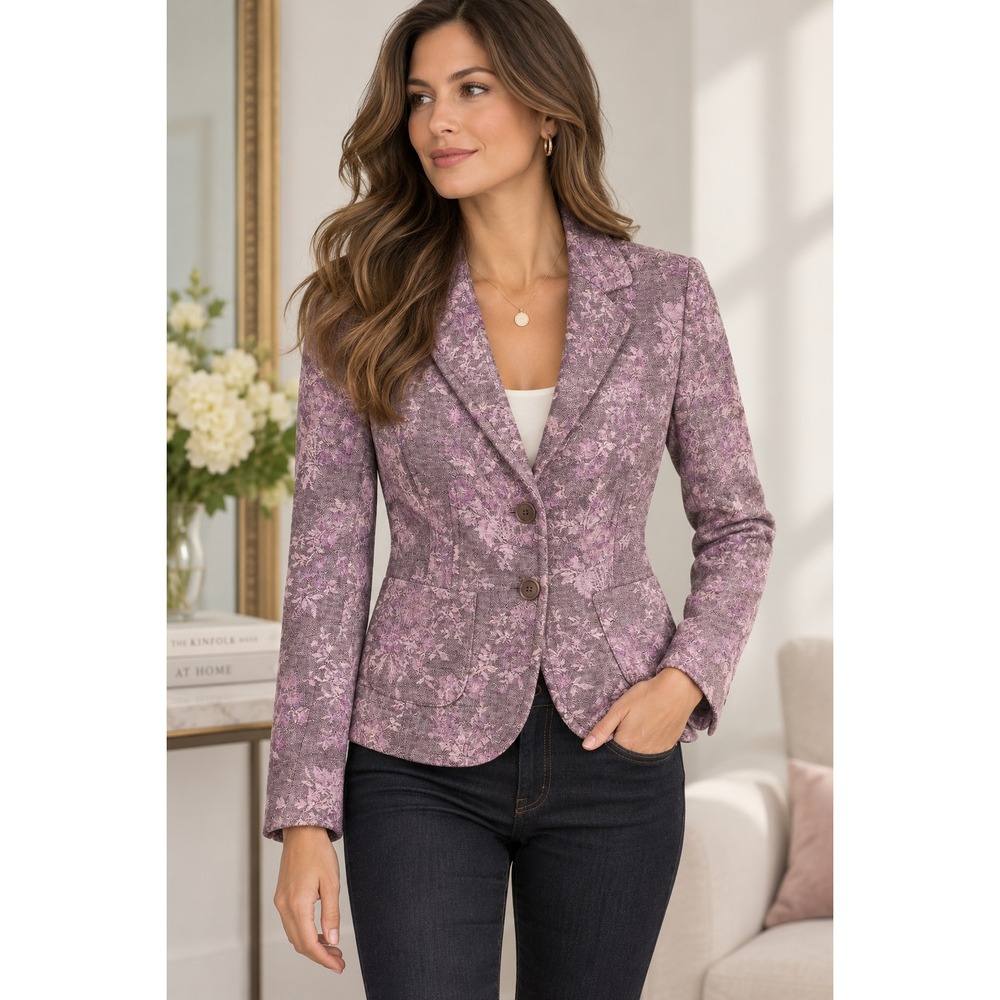 Ann Taylor Blazer Jacket Sz 4Petite Lilac Tweed Work Office Preppy Academia